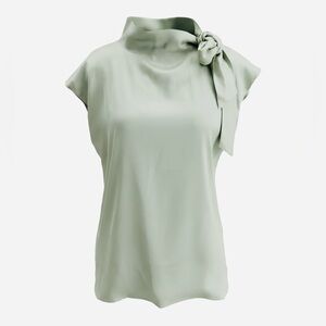 Luxe Sage Green Silk Women's Top with Tie Neck Detail - NWT, Size Small
